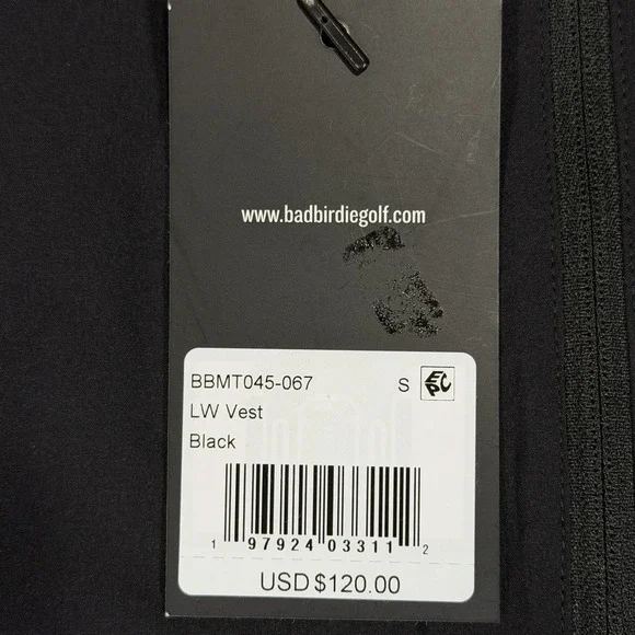 NWT Bad Birdie Men's Bad Elements Lightweight Wind Golf Vest Small Black